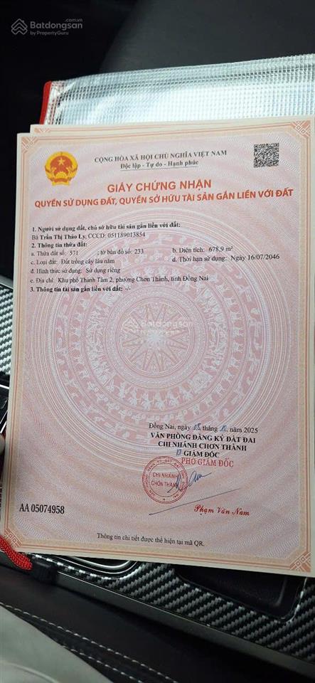 Chính chủ bán nhanh lô đất 1300m2 phía sau kcn chơn thành