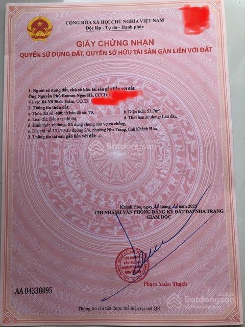 Chính chủ bán đất 53.7m2 giá 2 tỷ 50 triệu gần chợ đầm nha trang, khu hà thanh