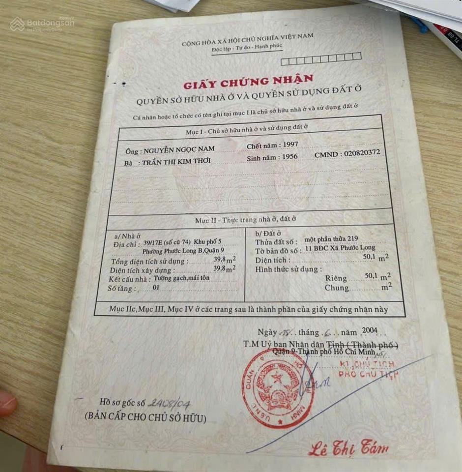 Bán nhà hẻm 33 đường 475  đối diện chợ phước bình
