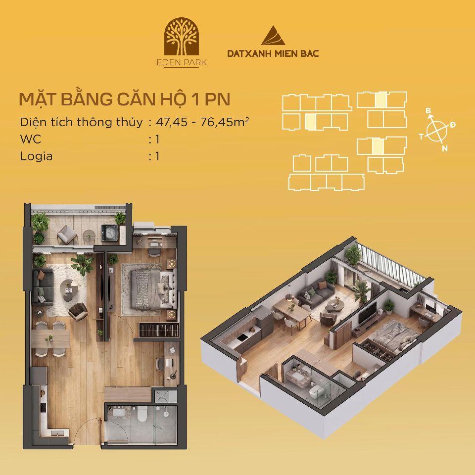 CĂN NGOẠI GIAO 1PN CC CAO CẤP VCI EDEN PARK VĨNH YÊN GIÁ 2X TRIỆU/M2