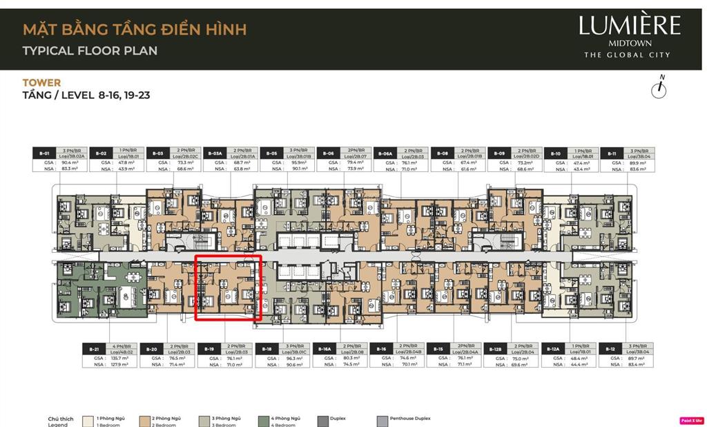 Cần bán lumiere midtown 2pn mã căn b1219, giá gốc cđt t6/2025, ck thêm 2.5%