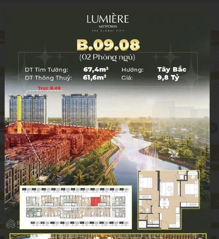 Bán căn b0908 lumiere midtown  the global city q.2,giá gốc cđt chỉ 9.3 tỷ