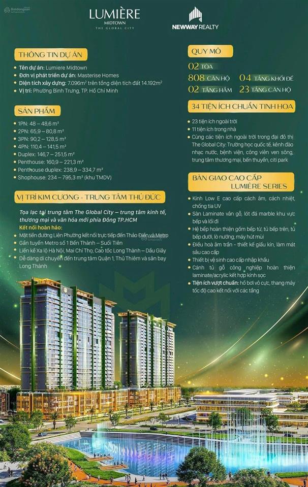 Bán căn b0908 lumiere midtown  the global city q.2,giá gốc cđt chỉ 9.3 tỷ