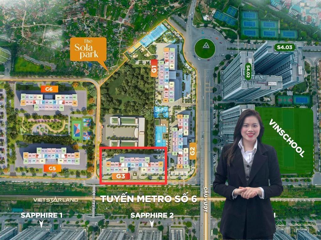 Chỉ 1.5 tỷ sở hữu 2n2vs tòa g3 sola park tầng đẹp, đông nam hỗ trợ vay 50% ls 0% đến 2027