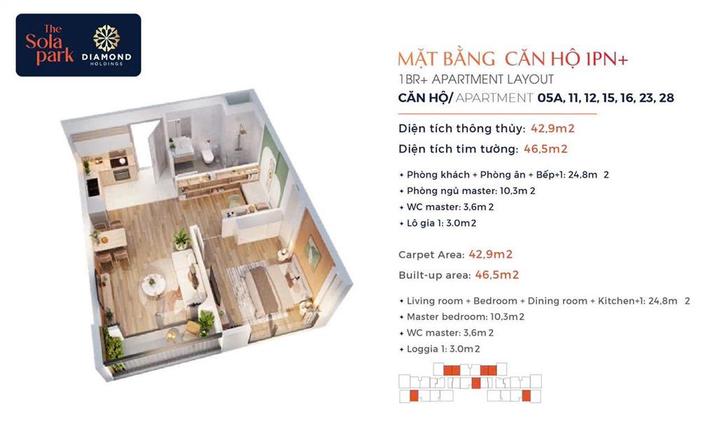 Rẻ vô đối. bán căn 1n+1 43m2 sola park, tầng trung, đóng tiến độ giãn. giá 2.95 tỷ bao phí