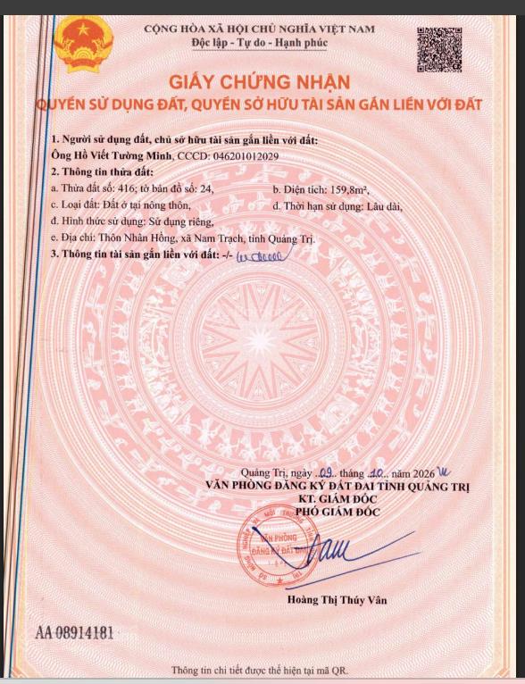 Chính chủ bán đất phân lô nam trạch, quảng bình  0375 624 ***