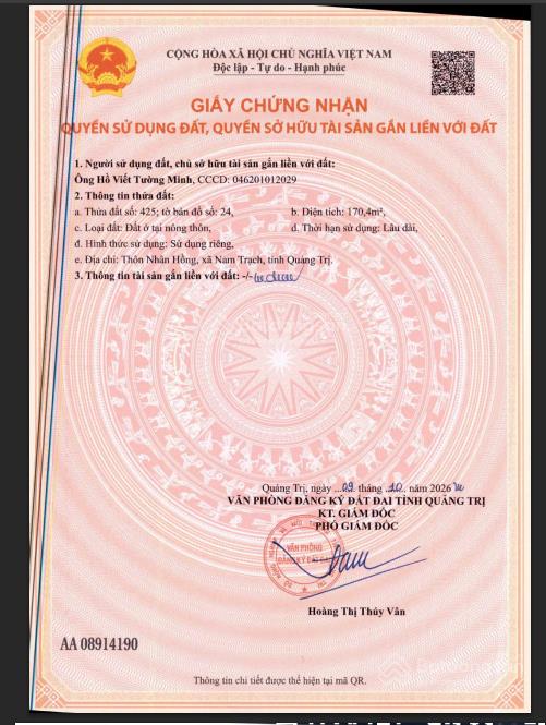 Đất thổ cư phân lô, phù hợp xây nhà nam trạch, quảng bình diện tích 170,4m², giá bán 12 triệu/m²