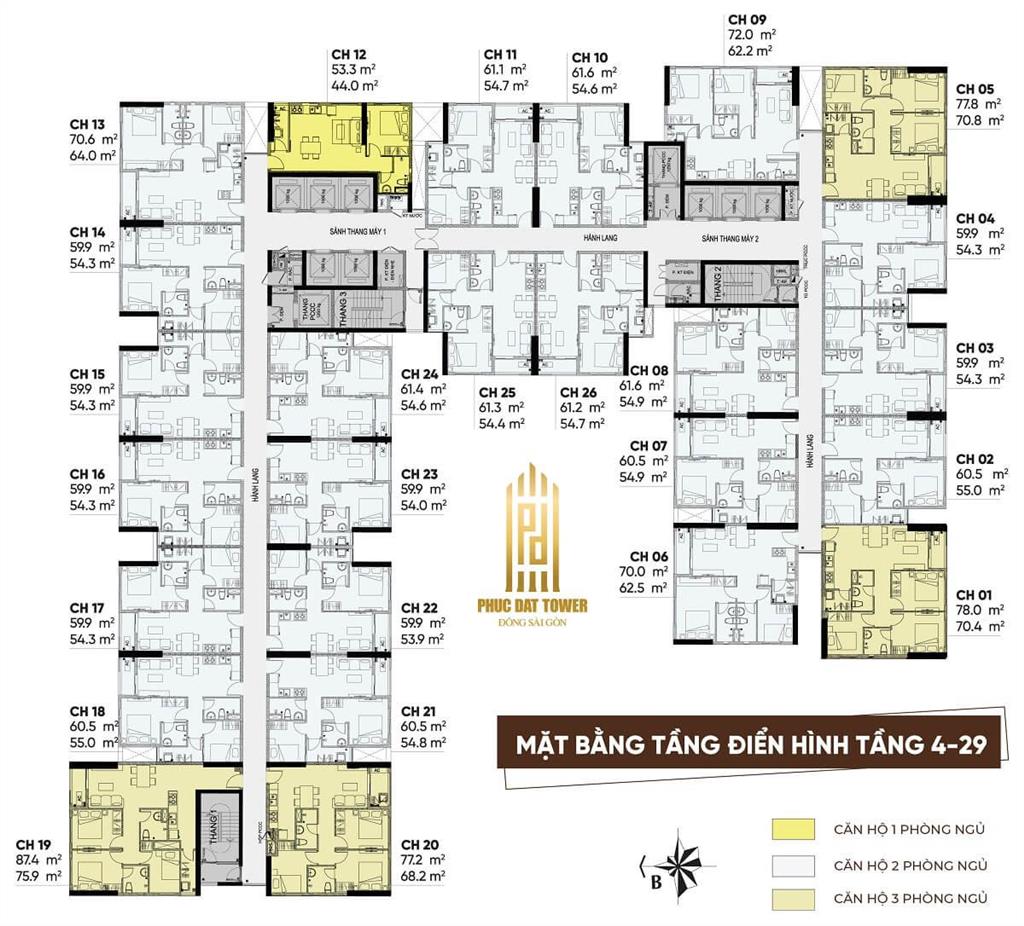Bán cc 2pn, 2wc tại phúc đạt tower, 2,4 tỷ, 60m2 ( bao hết thuế phí ) tầng 19
