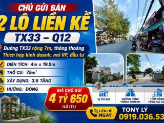 Cg 2 lô liền kề mặt tiền tx33 vị trí buôn bán đẹp. 4x19,5m giá 4,65 tỷ