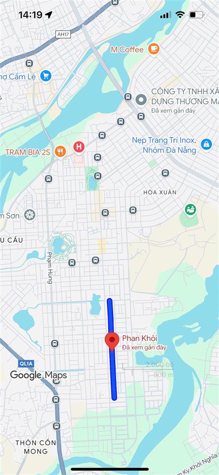 Bán đất mặt tiền phan khôi  hòa xuân  đường 7.5m thông dài, dt 100m², giá 4 tỷ 480