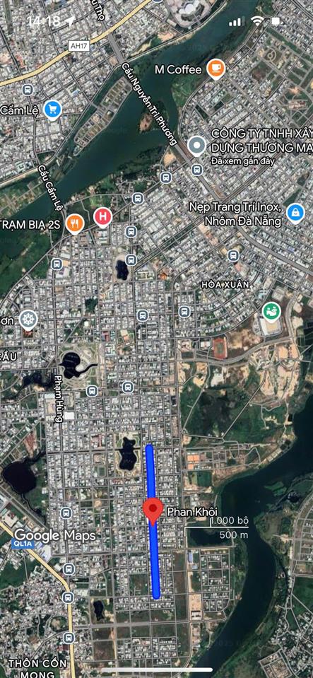 Bán đất mặt tiền phan khôi  hòa xuân  đường 7.5m thông dài, dt 100m², giá 4 tỷ 480