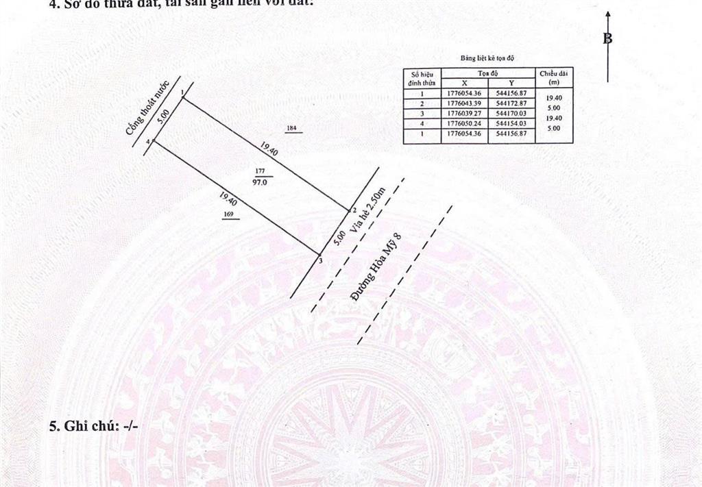 Bán đất mặt tiền đường hòa mỹ 8, cạnh trường học, dt 5x20m, giá 4 tỷ 950 tl