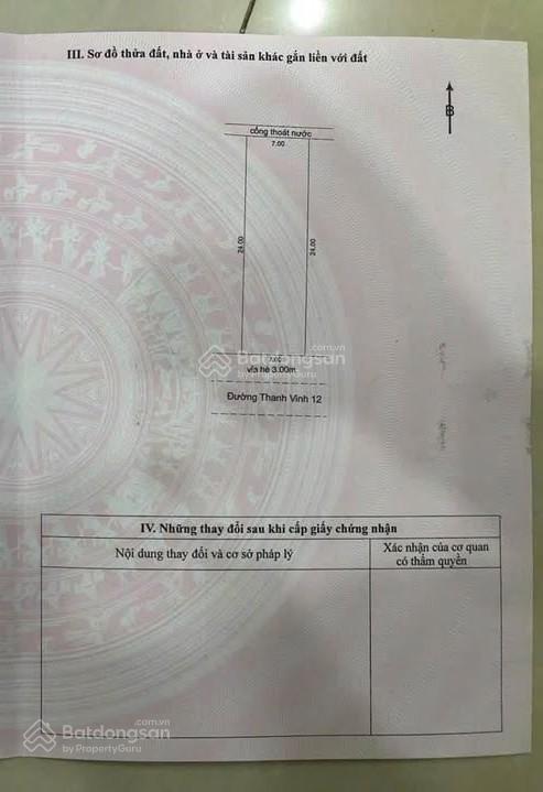 Bán đất đường thanh vinh 12, hòa khánh bắc, liên chiểu, dt 7x24m, chỉ 3 tỷ 4 tl