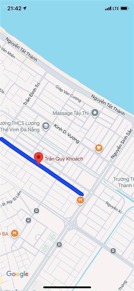 Bán lô đất góc 2 mặt tiền đường trần quý khoách và hòa minh 18, gần biển, giá chỉ 11,5 tỷ tl