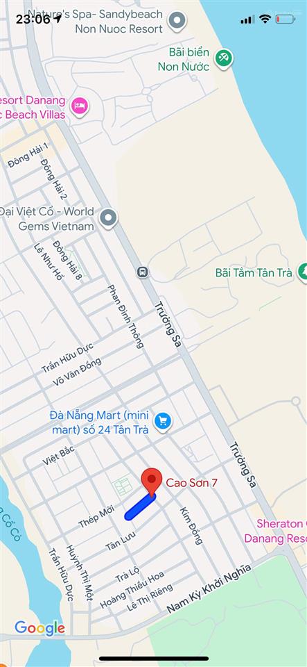 Bán đất mặt tiền đường (5m5) cao sơn 7, sát biển tân trà, ngũ hành sơn, giá 3 tỷ 8 tl