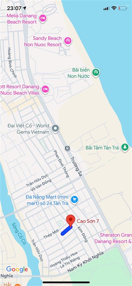 Bán đất mặt tiền đường (5m5) cao sơn 7, sát biển tân trà, ngũ hành sơn, giá 3 tỷ 8 tl