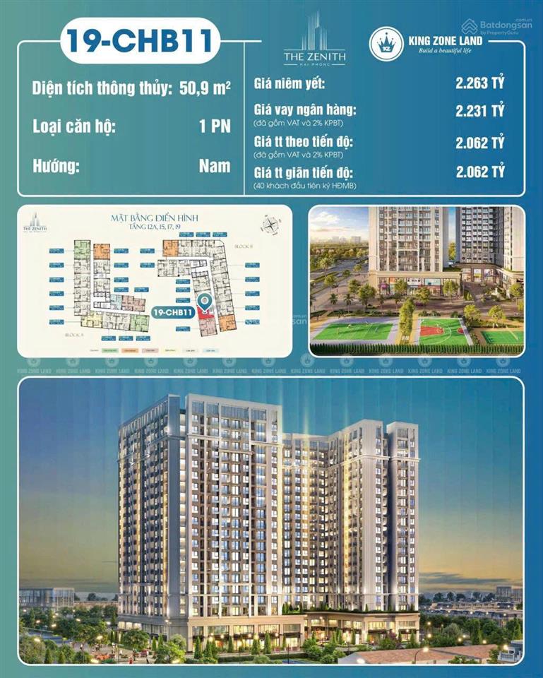 Bán chung cư the zenith hải phòng, căn 51m2, 1pn + 1wc, giá cực tốt