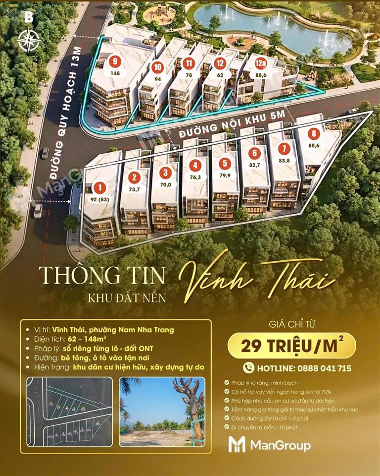 Mở bán khu đất nền vĩnh thái  nam nha trang. chỉ 100tr khách hàng sở hữu ngay đất full thổ cư