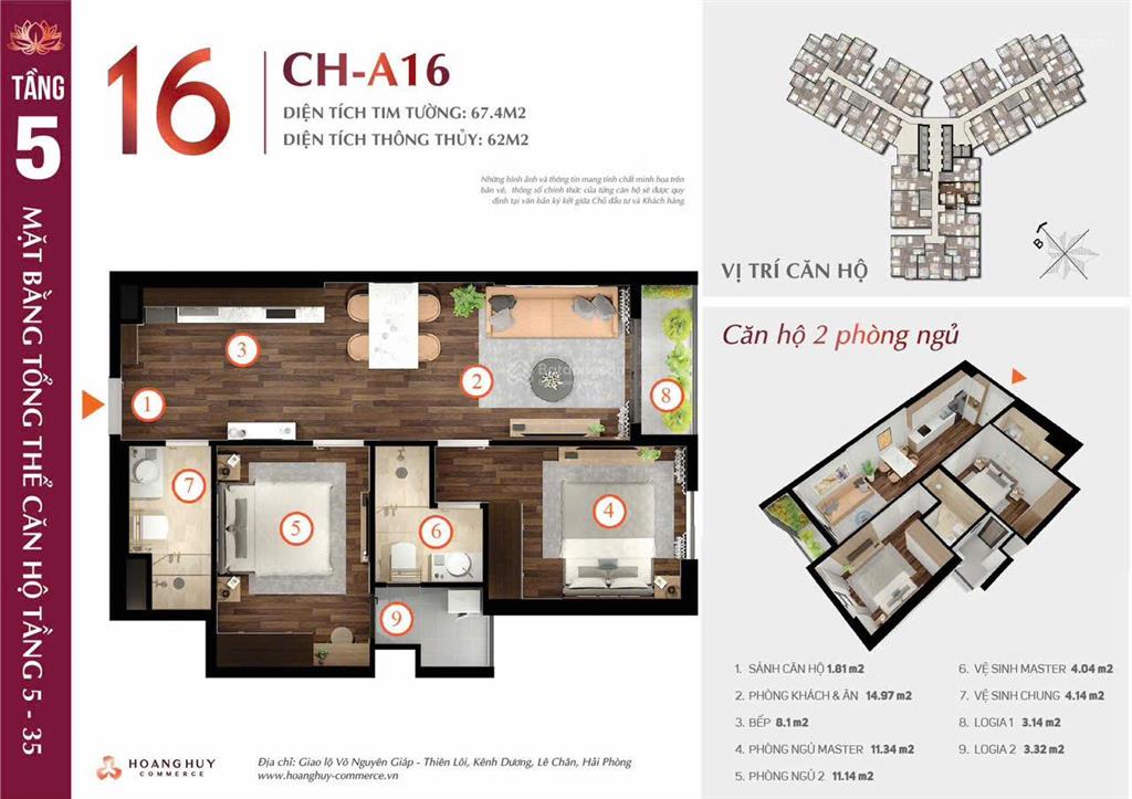 Bán gấp ch 2pn dt 67,4m2 tòa lotus căn hộ hoàng huy commerce chỉ 2,5 tỷ