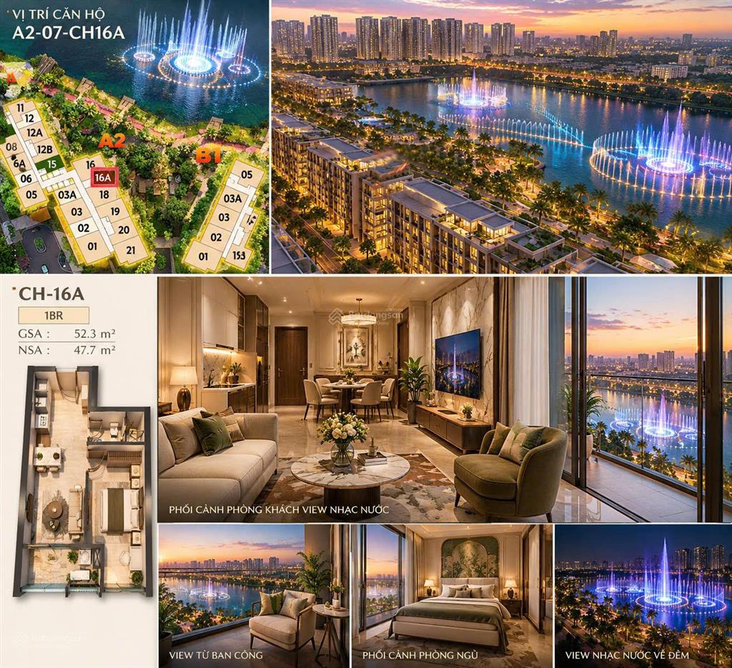 Cắt lỗ 900 triệu  căn hộ 1pn tại masteri park place view nhạc nước giá chỉ 5 tỷ