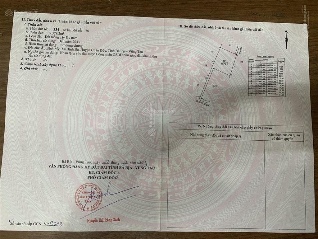 Bán đất diện tích 5379m2 đường nhựa khu dân cư giá 960tr sào xã ngã giao tp. hồ chí minh