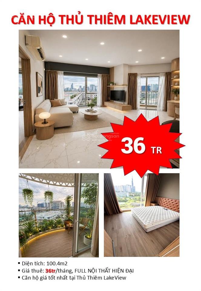 * cho thuê căn hộ 3pn/104m2/36tr ,thủ thiêm lakeview,căn góc, 2wc, full nội thất, view rộng 20m*