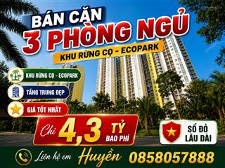 Ecopark bán căn góc 92m2  3pn  tầng trung  sổ lâu dài. giá chỉ 4.3 tỷ bao phí !