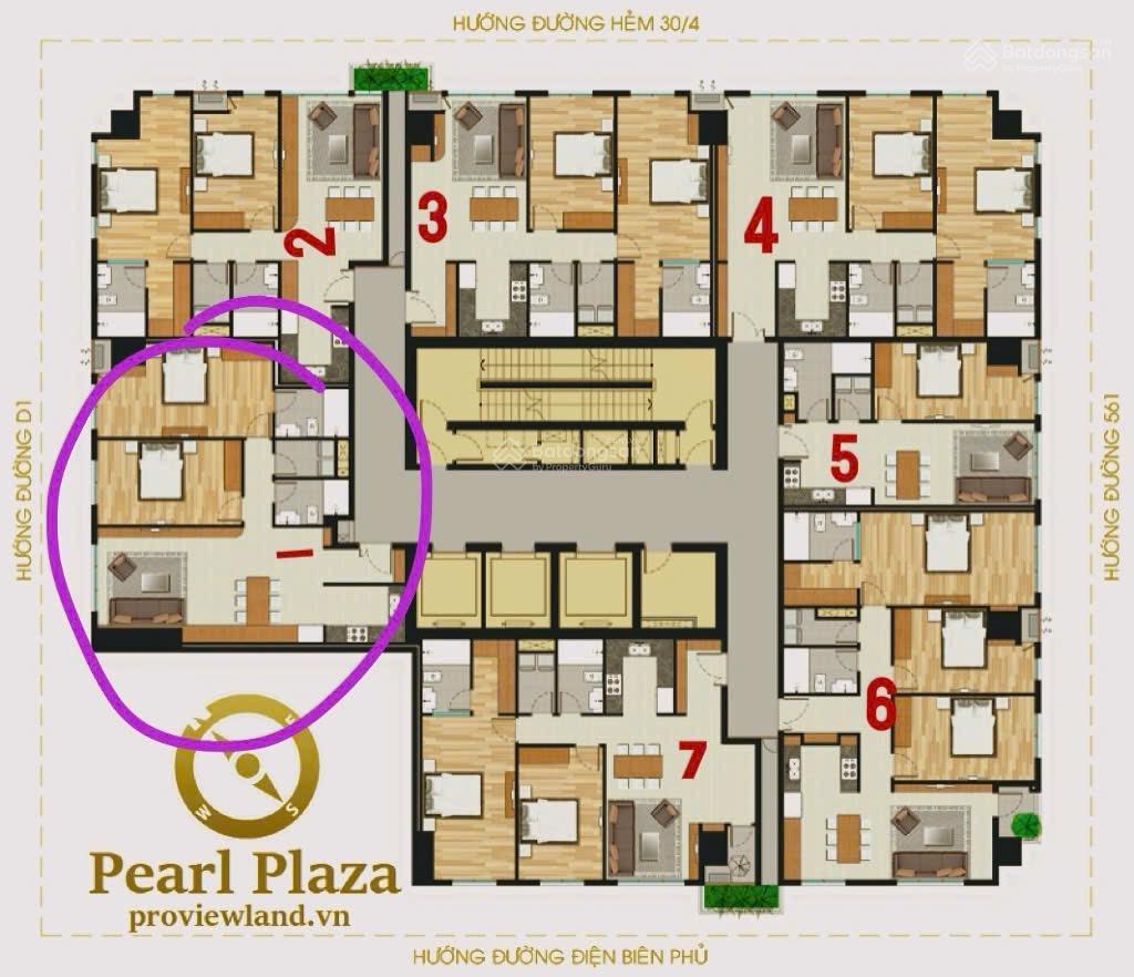 Bán gấp căn góc 2pn, 101m2, pearl plaza, đầy đủ nội thất, view trung tâm  sổ hồng chính chủ
