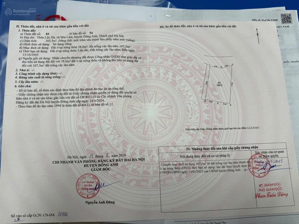 Siêu phẩm đất lớn lộc hà, mai lâm đông anh dt 165.5m2 gần vin