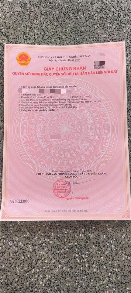 Chính chủ bán đất diên lâm khánh hòa  chỉ 780 triệu