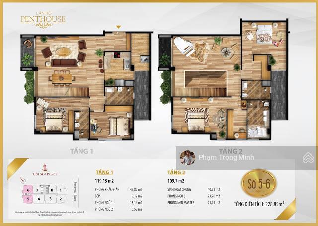 Bán penthouse thông tầng 205m2, 4pn view đẹp, chung cư golden palace c3 lê văn lương. giá 22 tỷ