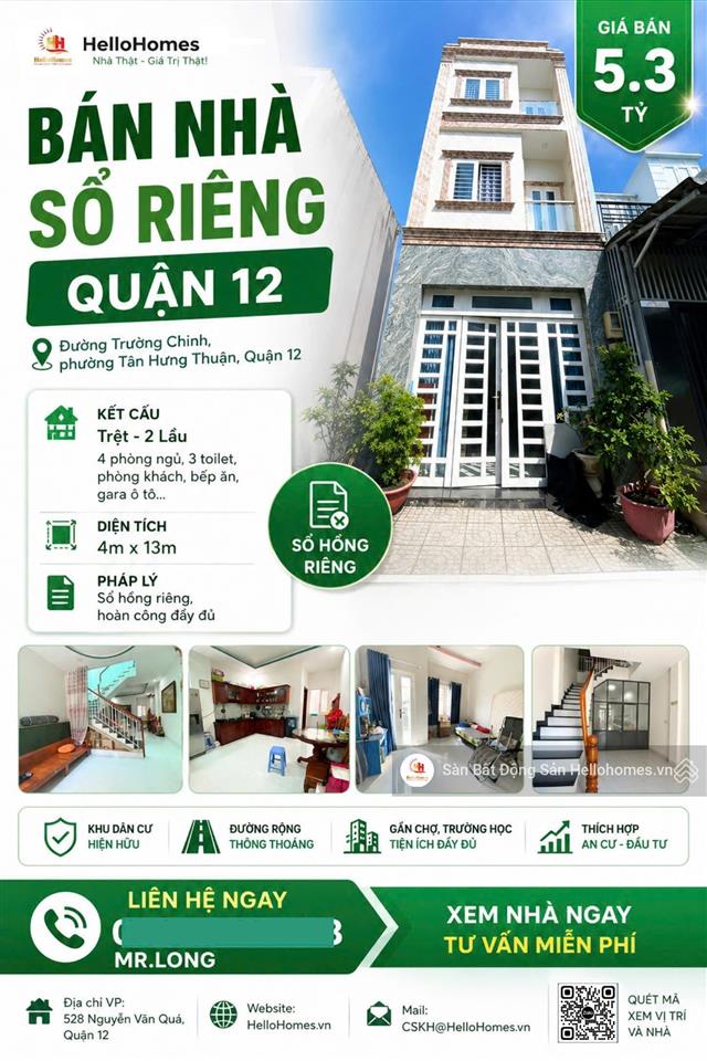 Bán nhà 3 tầng hẻm ô tô đường trường chinh, giáp kdc an sương, quận 12, 4x13m, 5 tỷ 400