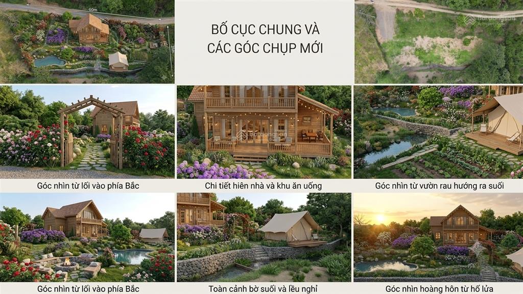 Nhà vườn nghỉ dưỡng bên suối sẵn 200m2 thổ cư  xây dựng nhà gỗ, bản vẽ sẵn có, đầu tư đón hạ tầng