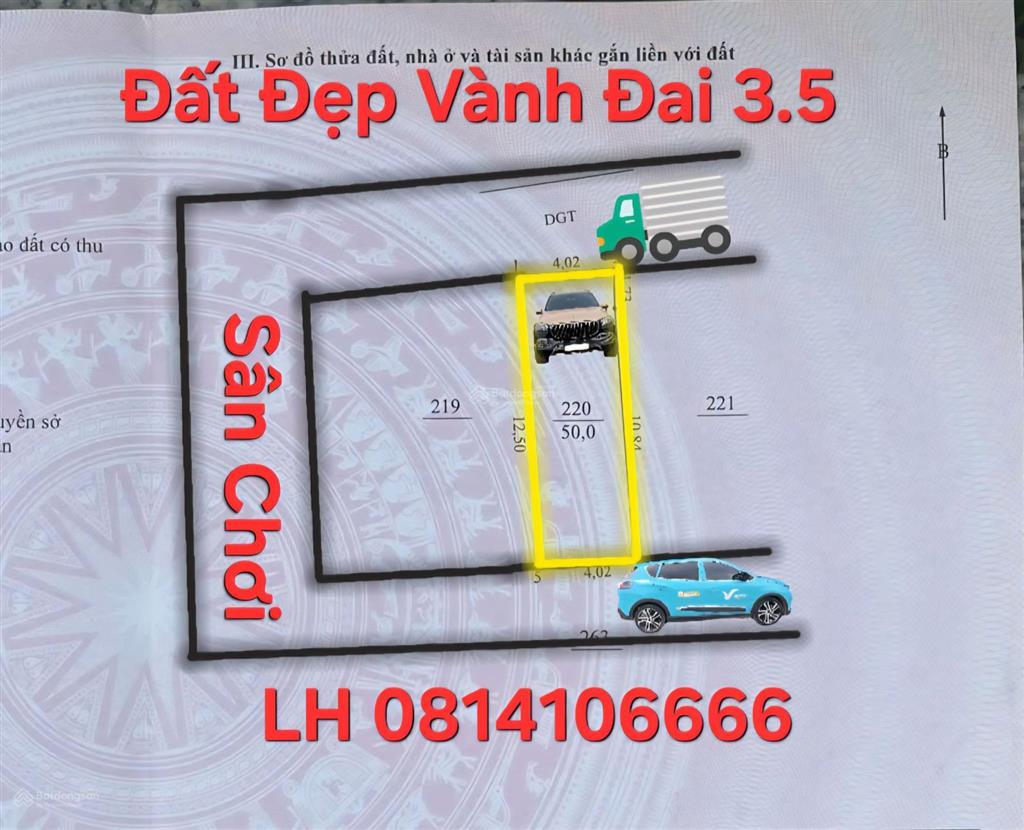 Hot đất đẹp vành đai 3.5 | di trạch hoài đức, 2 mặt tiền ô tô 7 chỗ vào 9.x tỷ