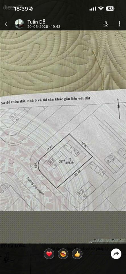 Bán lô góc đông hùng thắng, dt 346m², mặt tiền rộng, vị trí đẹp
