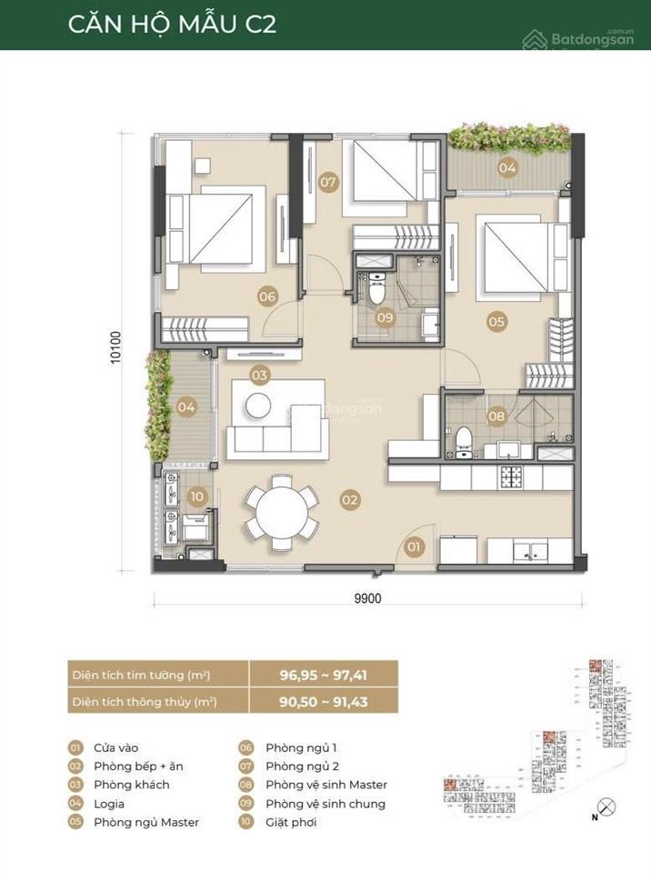 Bán căn góc 97m² có 3pn  2wc giá gốc 7,735 tỷ  giảm ngay 979 triệu còn 6,658 tỷ! mizuki park