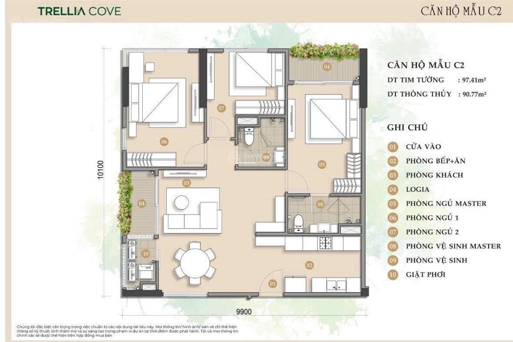 Bán nhanh căn 3pn  97m²  2 ban công, giảm 1 tỷ còn 6,480 tỷ, trellia cove, mã đẹp 08
