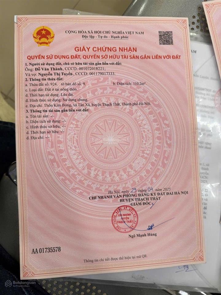 Bán đất chung cư mini, nhà trọ tại tân xã, hoà lạc, xung quanh nhiều nhà trọ dt 100m2 45tr/m2