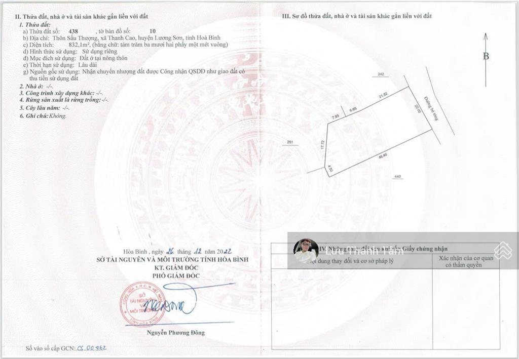 Chuyển nhượng đất full thổ cư thanh cao, lương sơn, hòa bình  diện tích 832m² (100% đất ở)