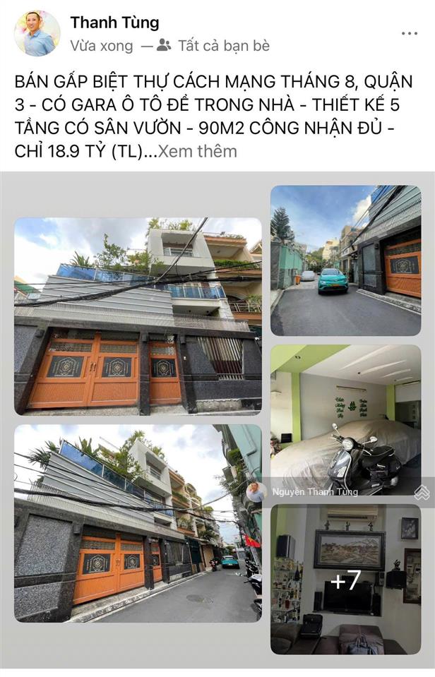 Bán gấp biệt thự có gara ô tô đường cách mạng tháng 8  cn 90m2 xây dựng 5 tầng có sân vườn