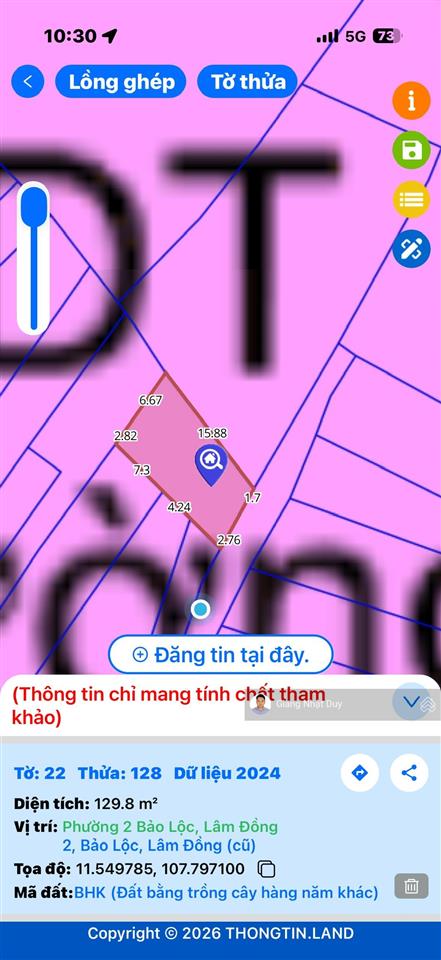 Bán đất tại phường 2, bảo lộc, 2,2 tỷ, 163 m²