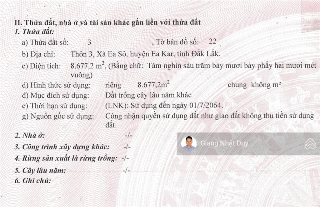 Đất nền đẹp tại xã ea sô, huyện ea kar, đắk lắk, 630 triệu, 8677m2