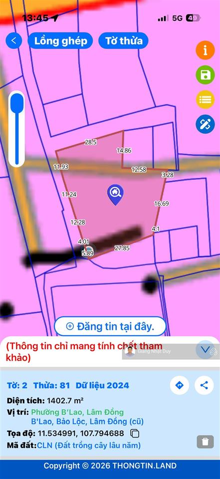 Bán đất tại phường b'lao, 2,1 tỷ, 515 m², mặt tiền 50m, hướng bắc, pháp lý đầy đủ