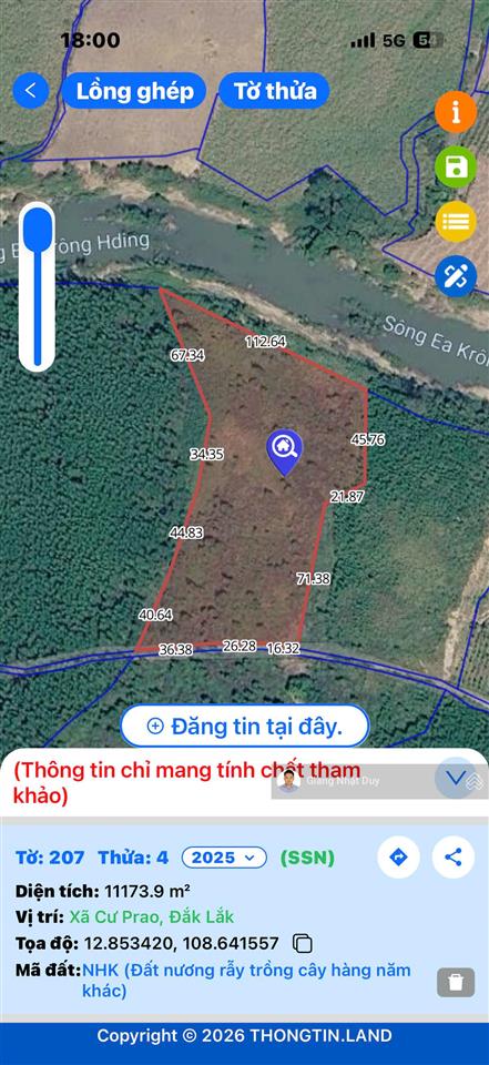 1,1 hecta đất giáp sông lớn tại đắk lắk