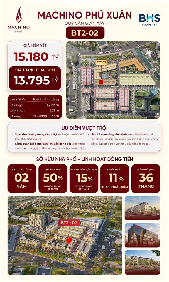 Sở hữu biệt thự 4 tầng tại machino phú xuân thái bình  hưng yên chỉ với 13,795 tỉ dt 252m2
