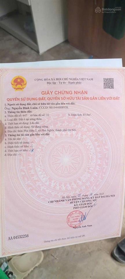 Siêu phẩm f0 phú nghĩa hàng siêu đẹp 85,9m full thổ cư ôtô tải chạy thông giá đầu tư chỉ 3,x tỉ