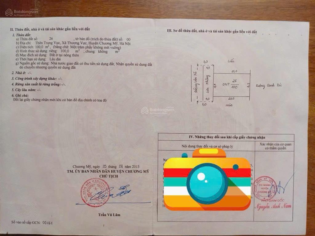 Bán đất thượng vực, chương mỹ 100m2 vuông đẹp ô tô gần đất giá chỉ 3,x tỷ