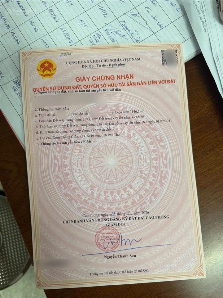 Bán đất thổ cư hợp phong  cao phong  hòa bình