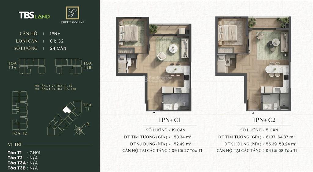 55m2  căn 1pn + đáng để đầu tư. bàn giao nội thất xịn. q4/2026 giao nhà green skyline