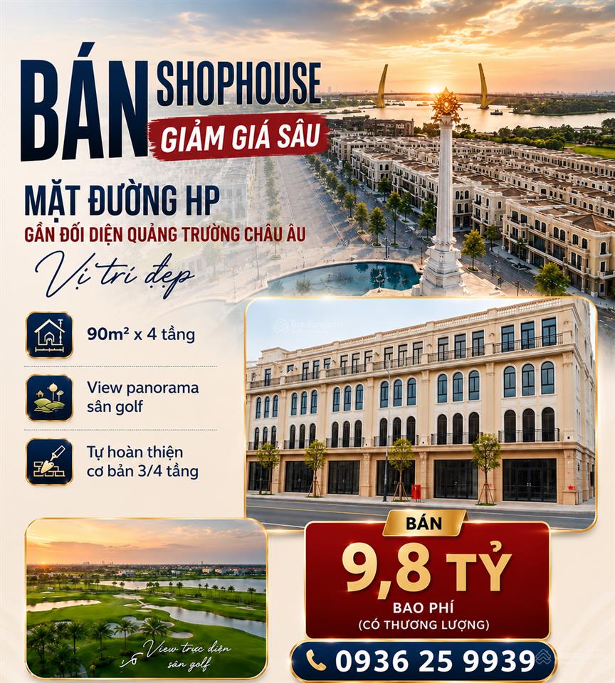 Hơn 9 tỷ  shophouse vị trí đẹp mặt đường hạnh phúc view quảng trường châu âu